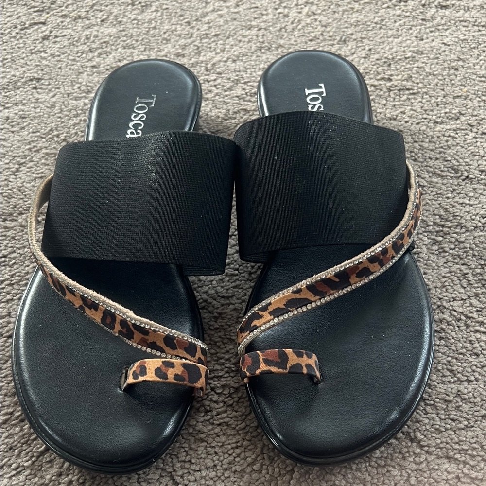 Toscanella Black Leopard Rhinestone Sandal